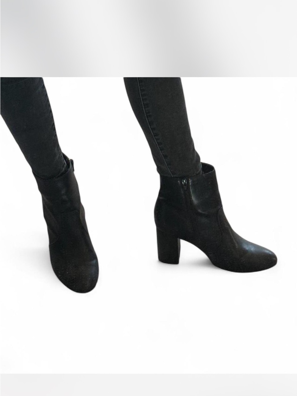 Classic Black Leather Block-Heel Ankle Boots - Women's